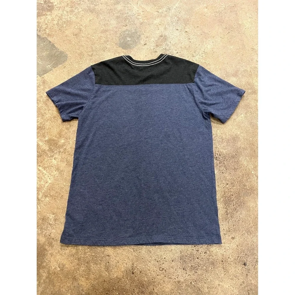 True‎ Religion World Tour T Shirt Mens M Blue Black Spellout Logo Short Sleeve